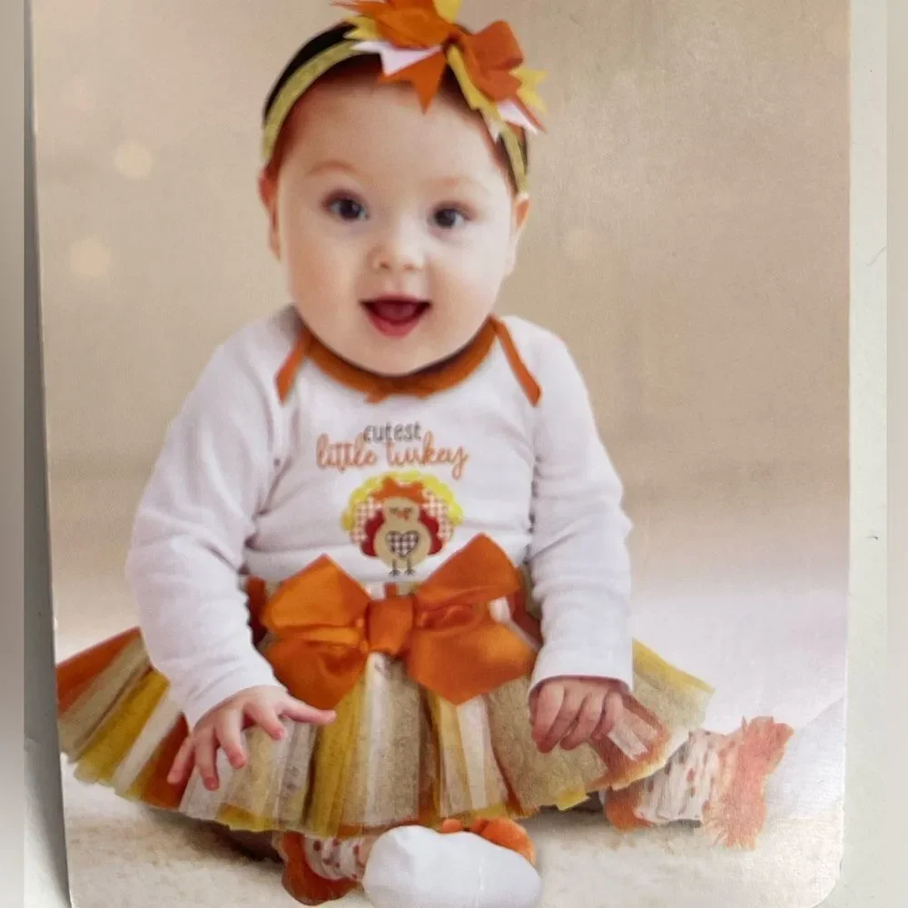 Baby Essentials Baby Girls Cutest Little Turkey Bodysuit Set Size 6 Months NWT